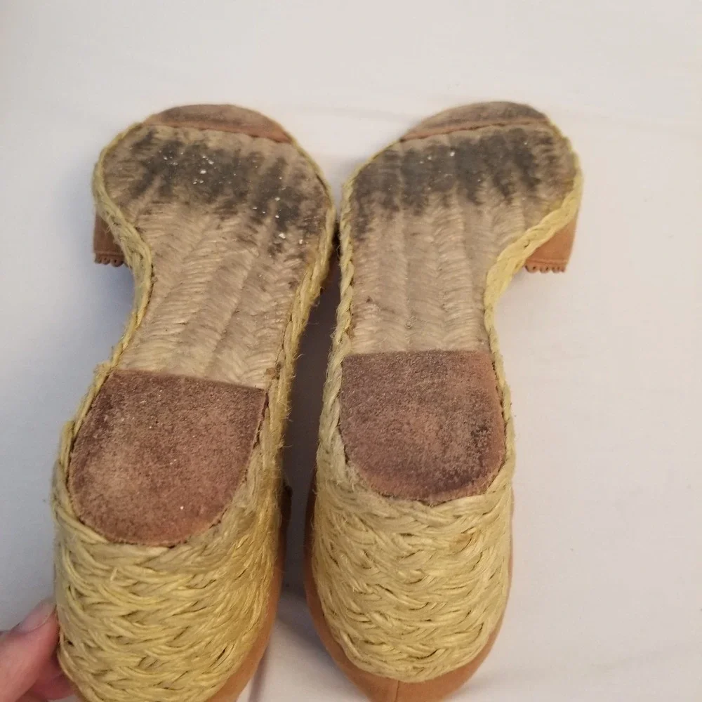Lauren Ralph Lauren Tan Suede Scalloped Espadrille Wedge Sandals Women 8 B